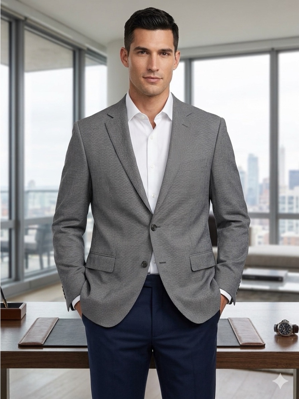 INDOCHINO Mens Blazer Sport Coat Jacket 100% Wool Gray textured Suit Jacket